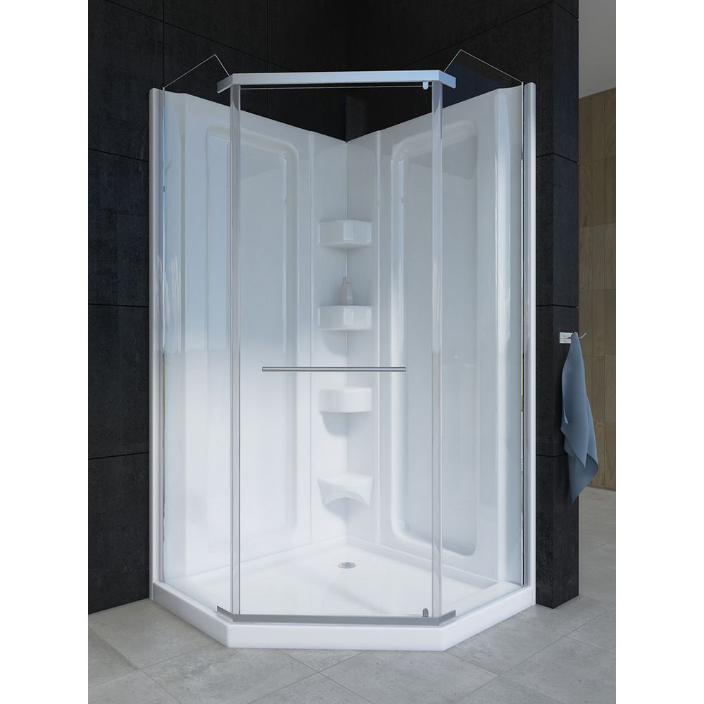 Mirolin Sorrento 38-Inch Acrylic Neo-Angle Shower Stall Multi Piece in White | The Home Depot Canada