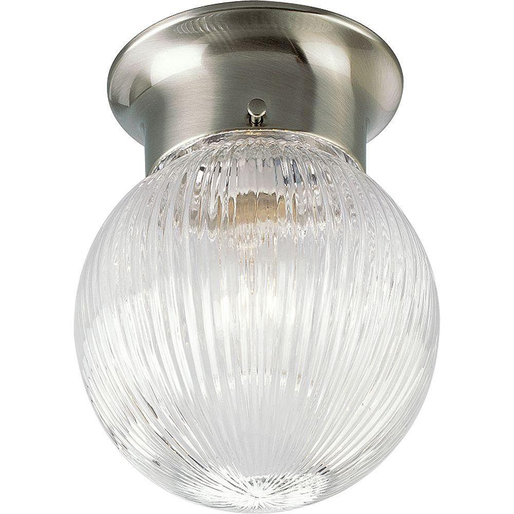 Progress Lighting 1 Light 60w Brushed Nickel Finish With Clear Ribbed Glass Globe Flushmou The Home Depot Canada Progress Lighting 1 Light 60w Brushed, Replacement Glass For Light Fixtures Canada