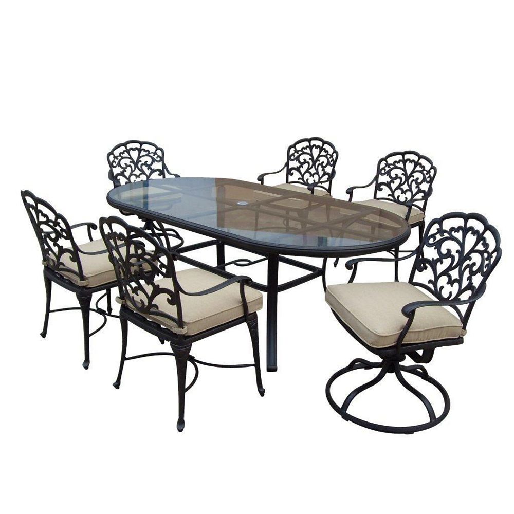 Patio Flare Cast Aluminum Dining Set With Cushions Seat 7 Piece The Home Depot Canada Patio Flare Cast Aluminum Dining Set, Cast Aluminum Patio Dining Sets Canada