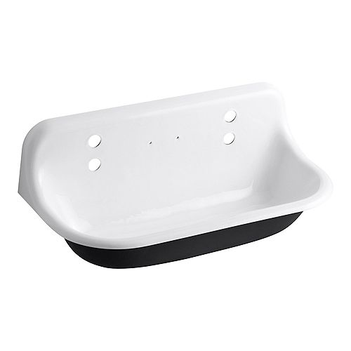 Brockway 36-inch Cast Iron Wall Mount Wash Sink with 2 Faucet Holes in White