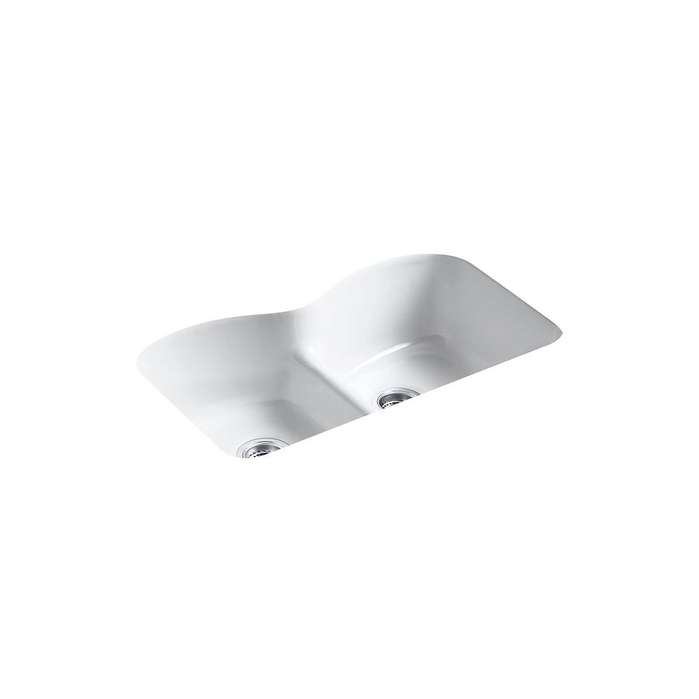 KOHLER Langlade Smart Divide Undercounter Kitchen Sink in White | The ... Kohler Kitchen
