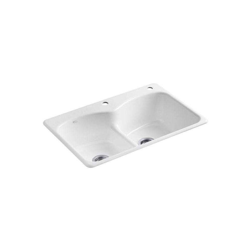 KOHLER Langlade Smart Divide Self-Rimming Kitchen Sink in White - 2 ... Kohler Kitchen