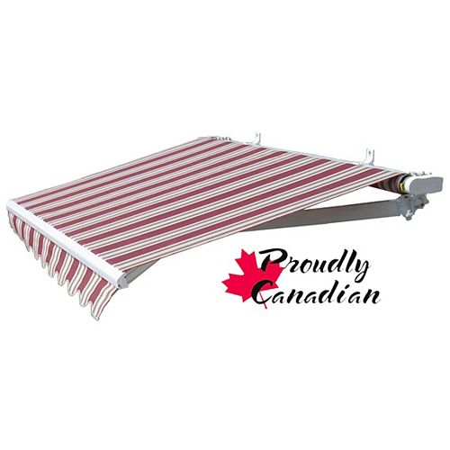 16 ft. Manual Retractable Patio Awning (11 ft. 8-inch Projection) in Burgundy/Beige Stripes