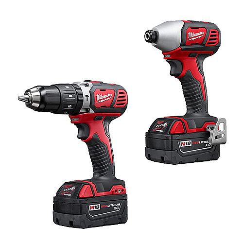 Milwaukee Tool M18 18V Lithium-Ion Cordless 1/2-inch Hammer Drill & 1/4-inch Impact Driver Combo Kit (2-Tool)