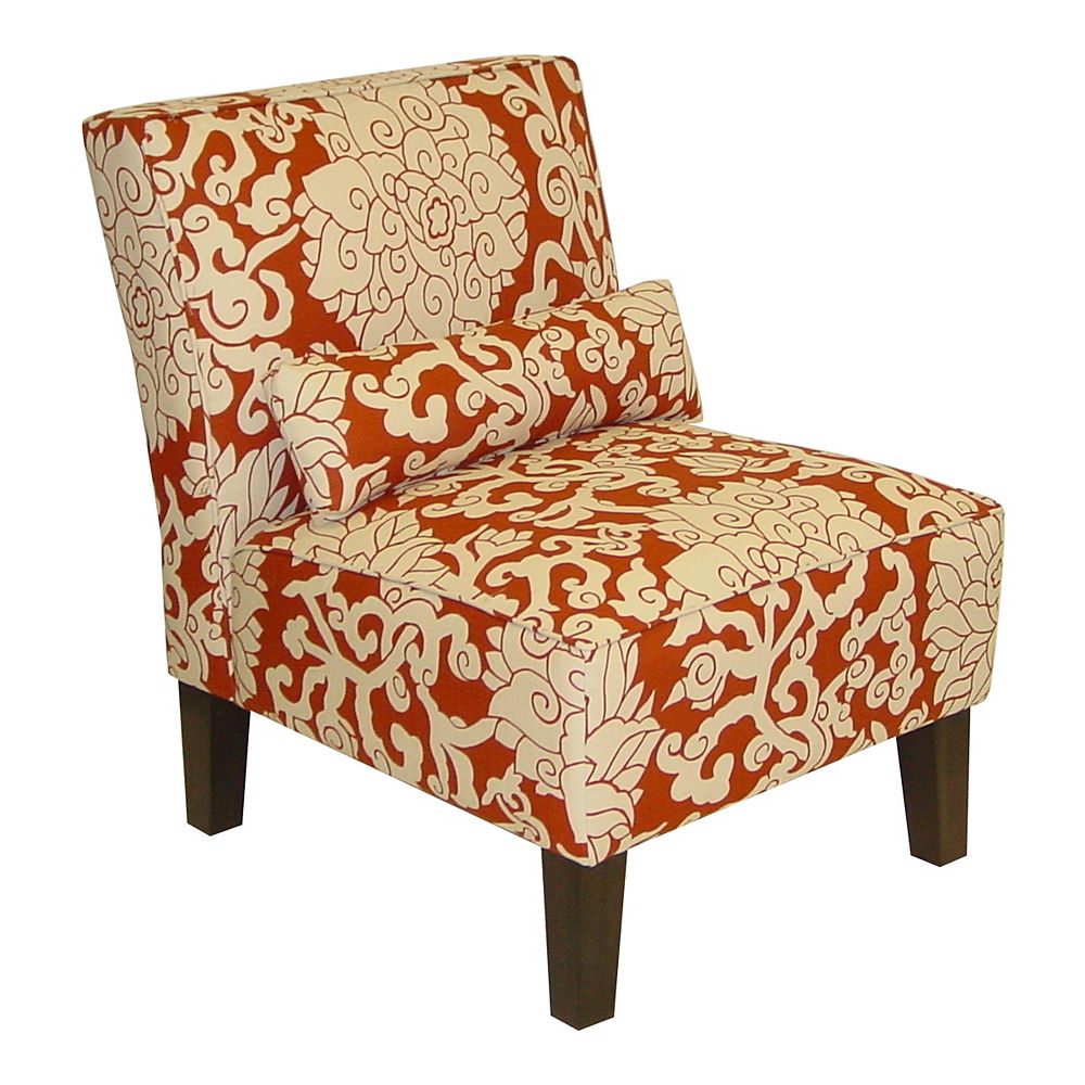 Skyline Furniture Traditional Slipper Accent Chair in Red with Damask