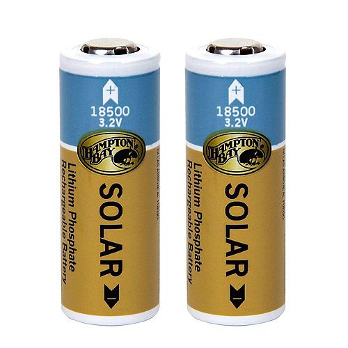 Lithium Phosphate 1000mAh Solar Rechargeable 18500 Batteries (2-Pack)