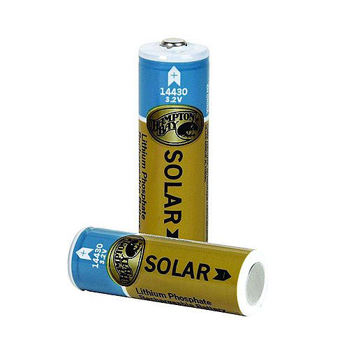 Lithium Phosphate 400mAh Solar Rechargeable 14430 Batteries (2-Pack)