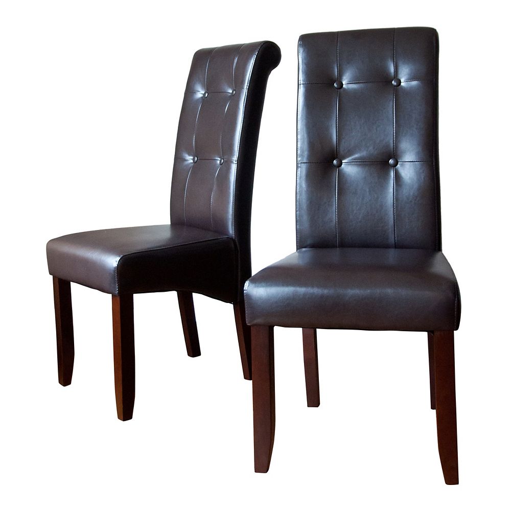 Simpli Home Cosmopolitan Solid Wood Brown Parson Armless Dining Chair with Brown Faux Leat 