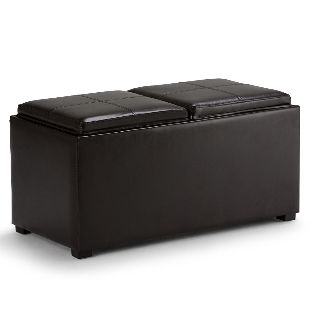 Simpli Home Avalon 5Piece Rectangular Storage Ottoman With 2 Serving
