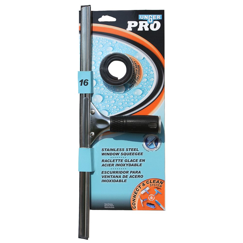 Unger 16inch Stainless Steel Window Squeegee with Rubber Grip and