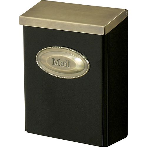 Gibraltar Industries Designer Wall-Mount Mailbox in Black with Brushed Brass Lid