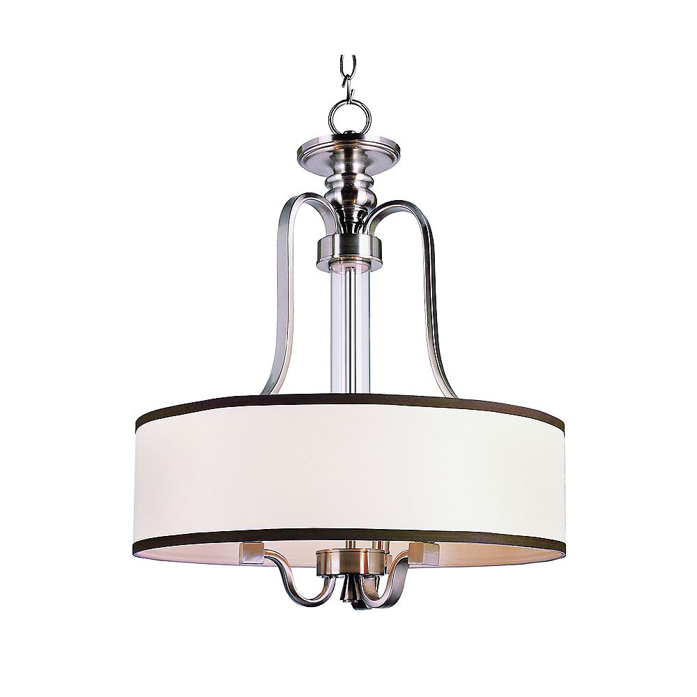 Bel Air Lighting 3Light 60W Brushed Nickel Hanging Pendant Light Fixture with Linen Shade The