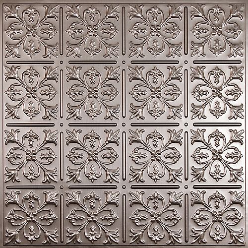 Fleur-de-lis Faux Tin Ceiling Tile, 2 Feet x 2 Feet Lay-in or Glue up