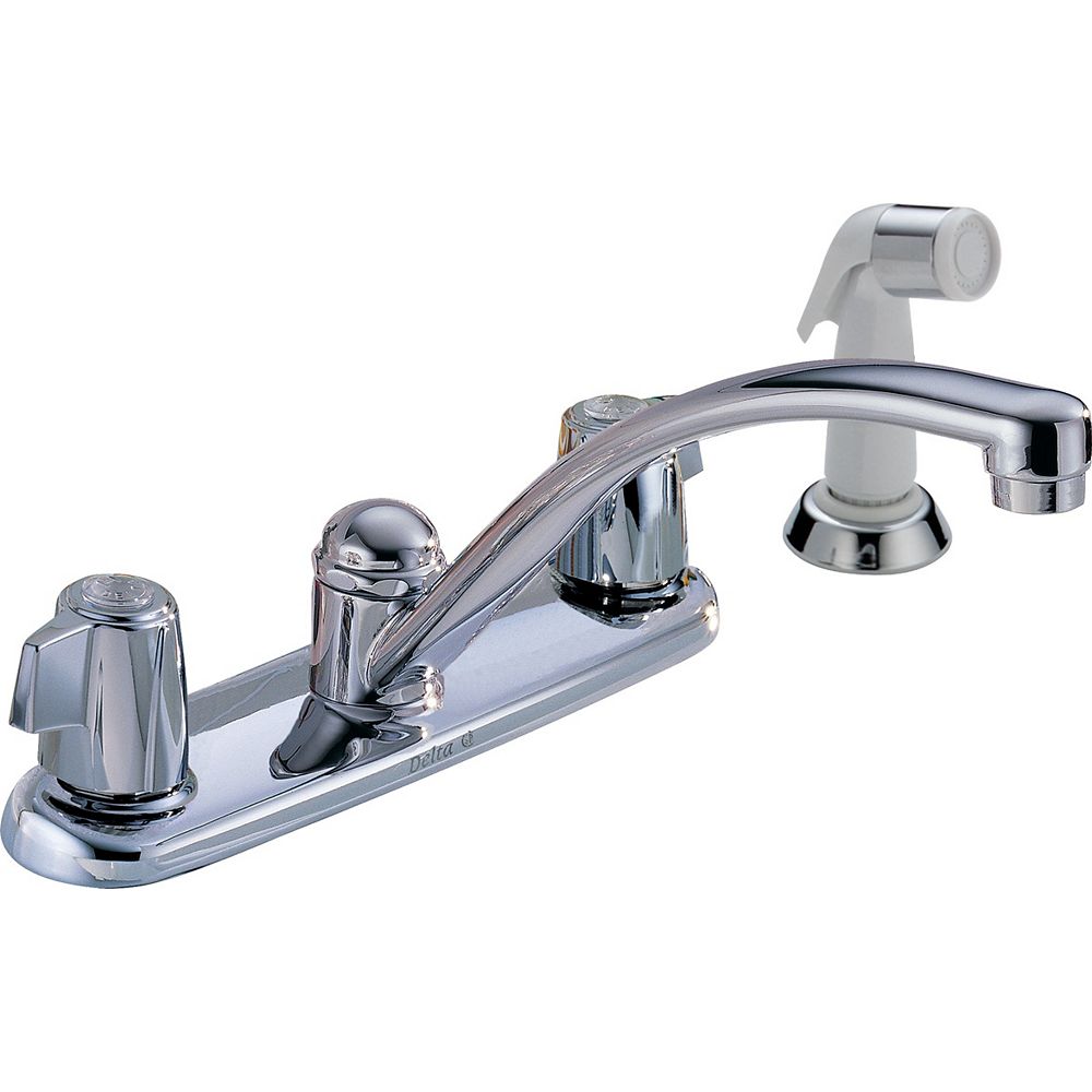 Delta Classic Two Handle Kitchen Faucet with Spray in Chrome | The Home