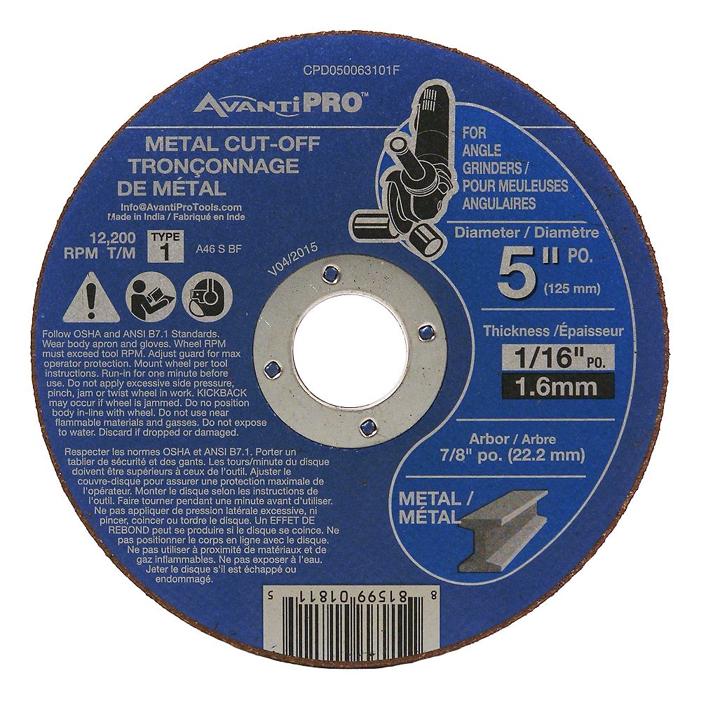 Avanti Pro 5inch x 1/16inch x 7/8inch Type 1 Cut Off Grinder Wheel