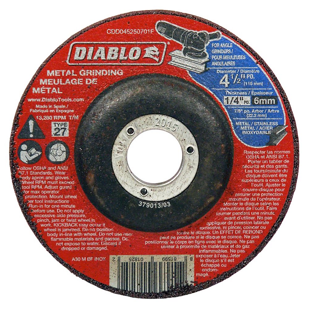 Diablo 4 1/2inch x 1/4inch x 7/8inch Type 27 Grinder Wheel/Disc for