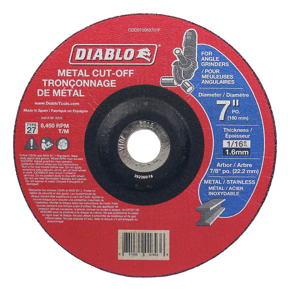 Diablo 7inch x 1/16inch x 7/8inch Type 27 Cut Off Grinder Wheel/Disc