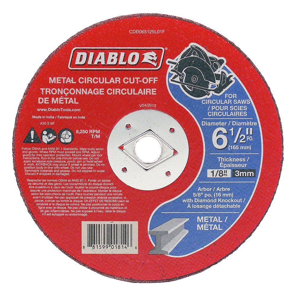 Diablo 6 1/2Inch x 1/8Inch x 5/8Inch Cut Off Circular Saw Wheel/Disc for Metal Cutting The