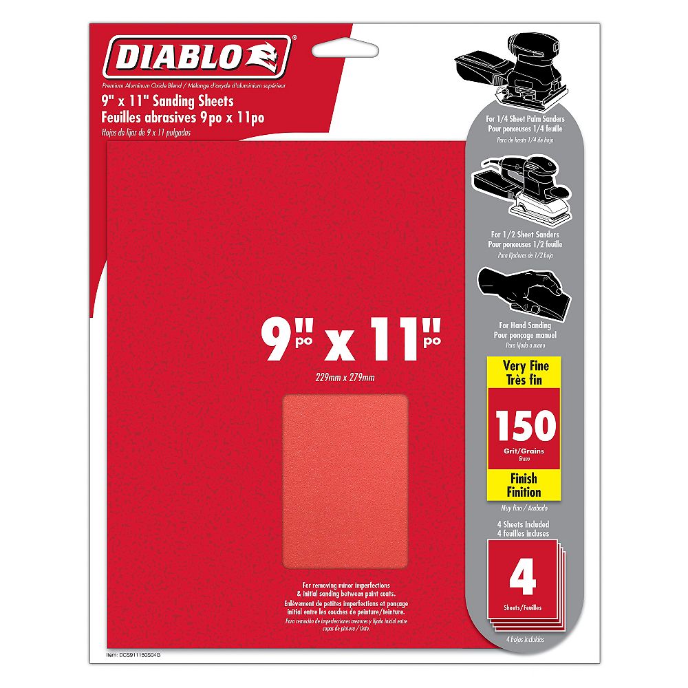 Diablo 9inch x 11inch Fine Finish 150 Grit Sand Paper Sheet for Wood