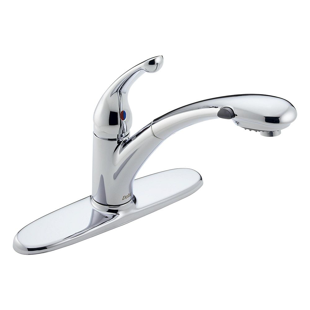 Delta Signature Single Handle Pull Out Sprayer Kitchen Faucet In Chrome The Home Depot Canada