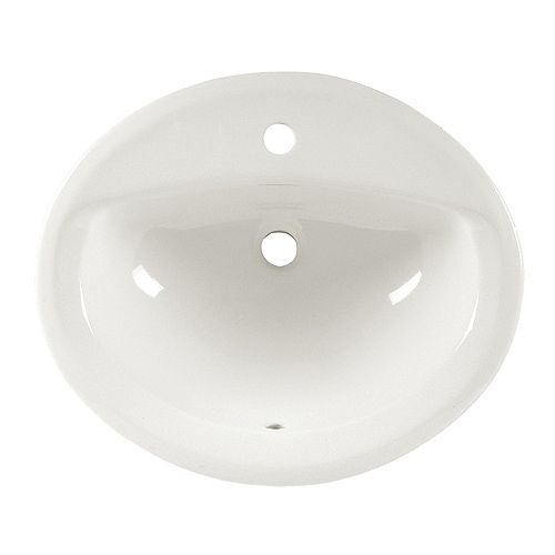 Aqualyn Oval Self-Rimming Countertop Single Hole Bathroom Sink in White