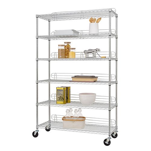 EcoStorage 6-Tier 48 inch x 18 inch NSF Chrome Wire Shelving Rack with Wheels and Backstands