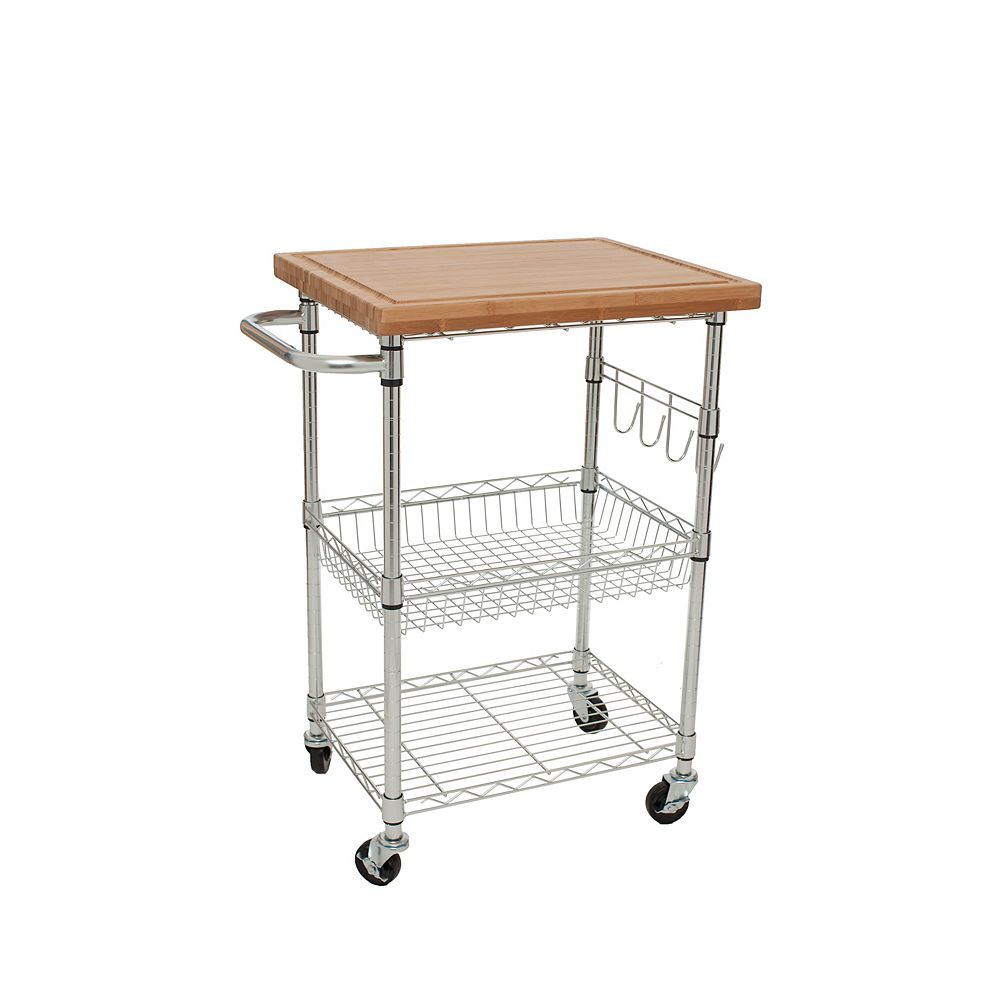 Trinity Ecostorage Bamboo Kitchen Cart Chrome The Home Depot Canada