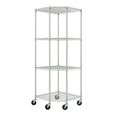 EcoStorage 4-Tier NSF Corner Chrome Wire Shelving Rack with Wheels