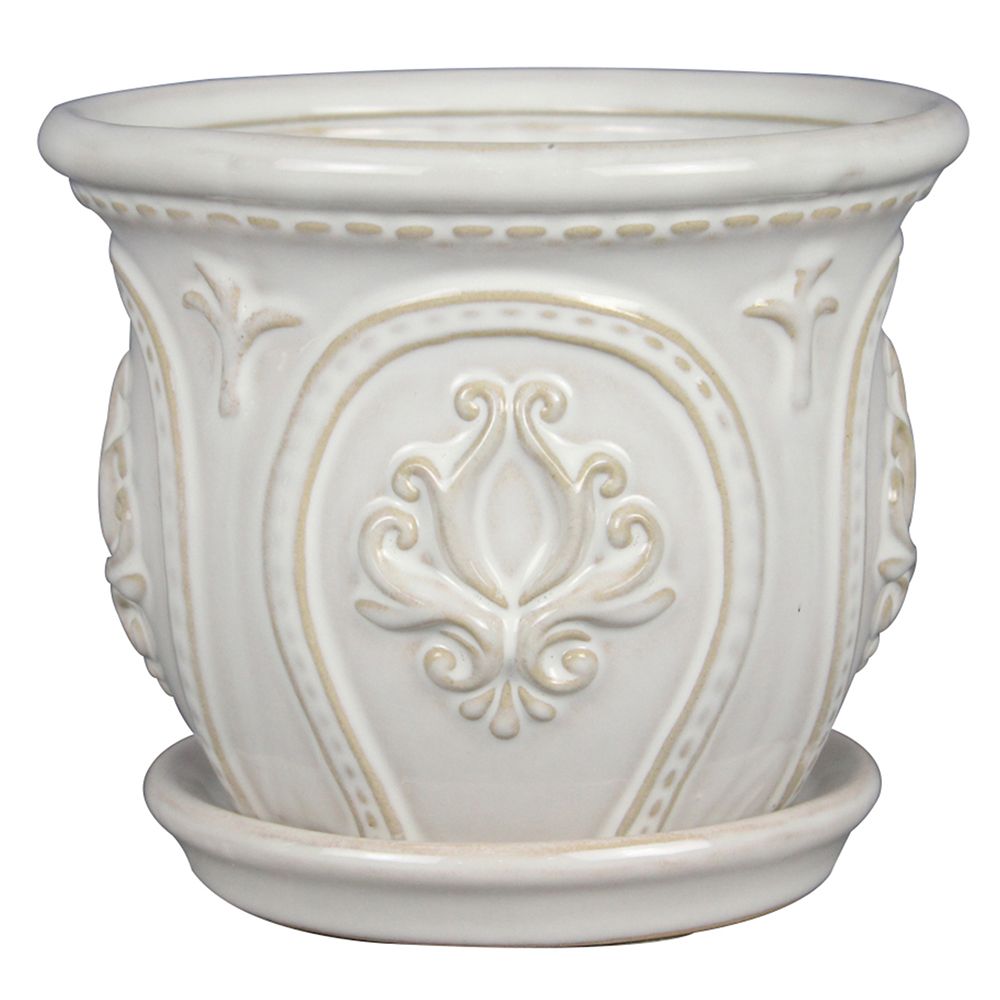 Trendspot 10 Inch Classical Ornate Ceramic Planter White The Home   P 1000723917 