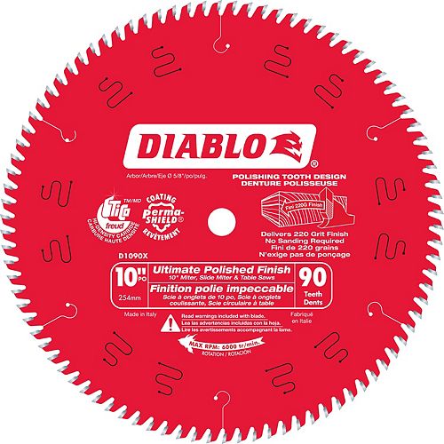 10-inch x 90 Tooth Carbide Tipped Ultimate Polished Finish Mitre/Table Saw Blade for Wood Cutting