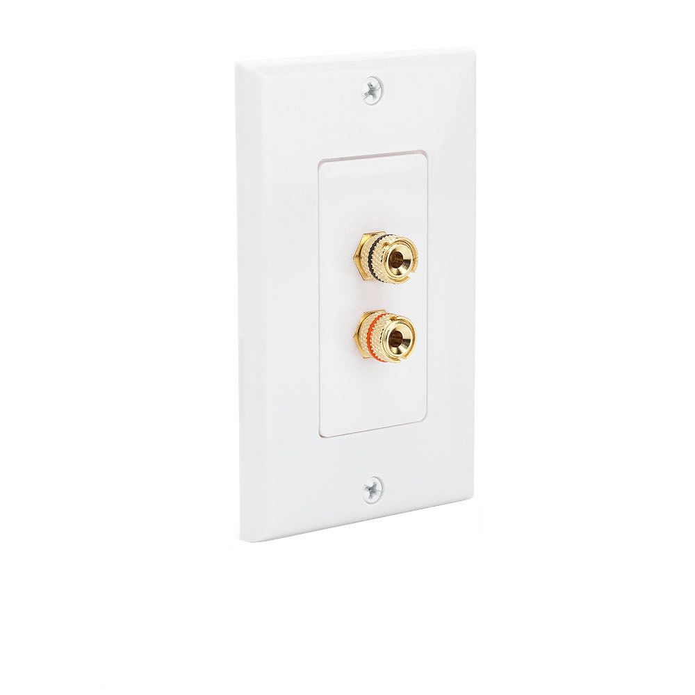 Commercial Electric Speaker Wall Plate with 2 Binding Posts, White