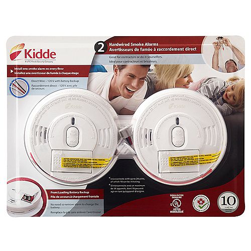 Front Load Smoke Alarm with Hush  Hardwire with Battery Backup (2-pack)