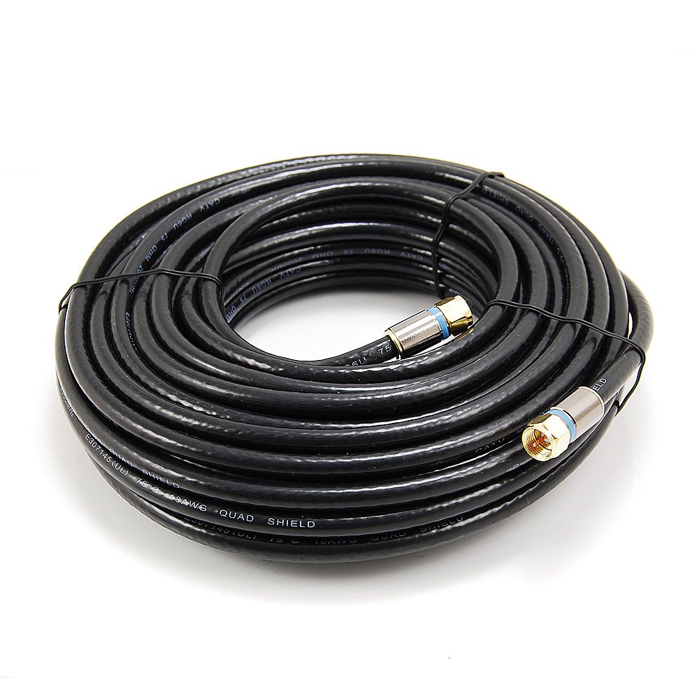 Commercial Electric 50 ft. RG6 Quad Shielded Coax Cable in Black | The