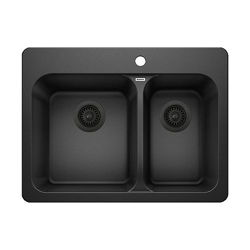 VISION 1.5, Offset Double Bowl Drop-in Kitchen Sink, SILGRANIT Anthracite