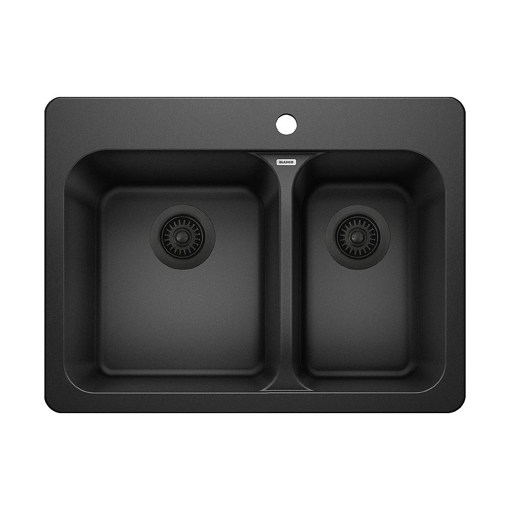 Blanco Diamond Dual Mount Granite Composite 33 In 1 Hole 50 50 Double Bowl Kitchen Sink In Anthracite 440220 The Home Depot