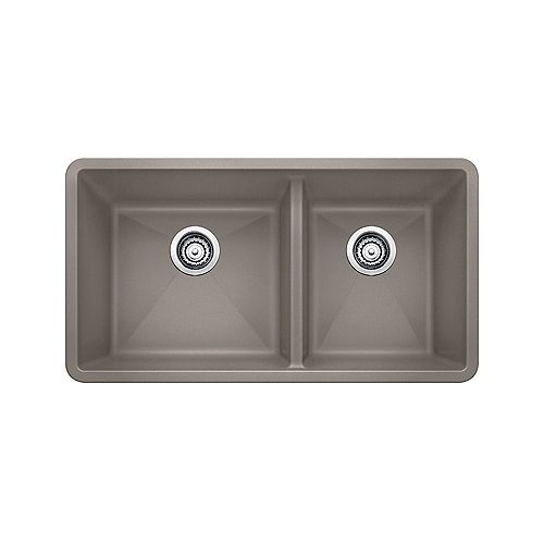 PRECIS U 1.75, Offset Double Bowl Undermount Kitchen Sink, SILGRANIT Truffle