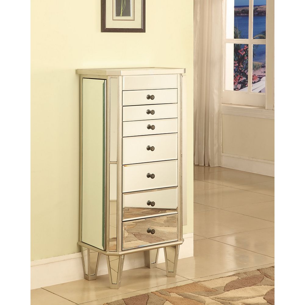 Powell Mirrored Jewelry Armoire With Silver Wood The Home Depot Canada Powell Mirrored Jewelry Armoire With, Mirrored Jewellery Armoire Canada