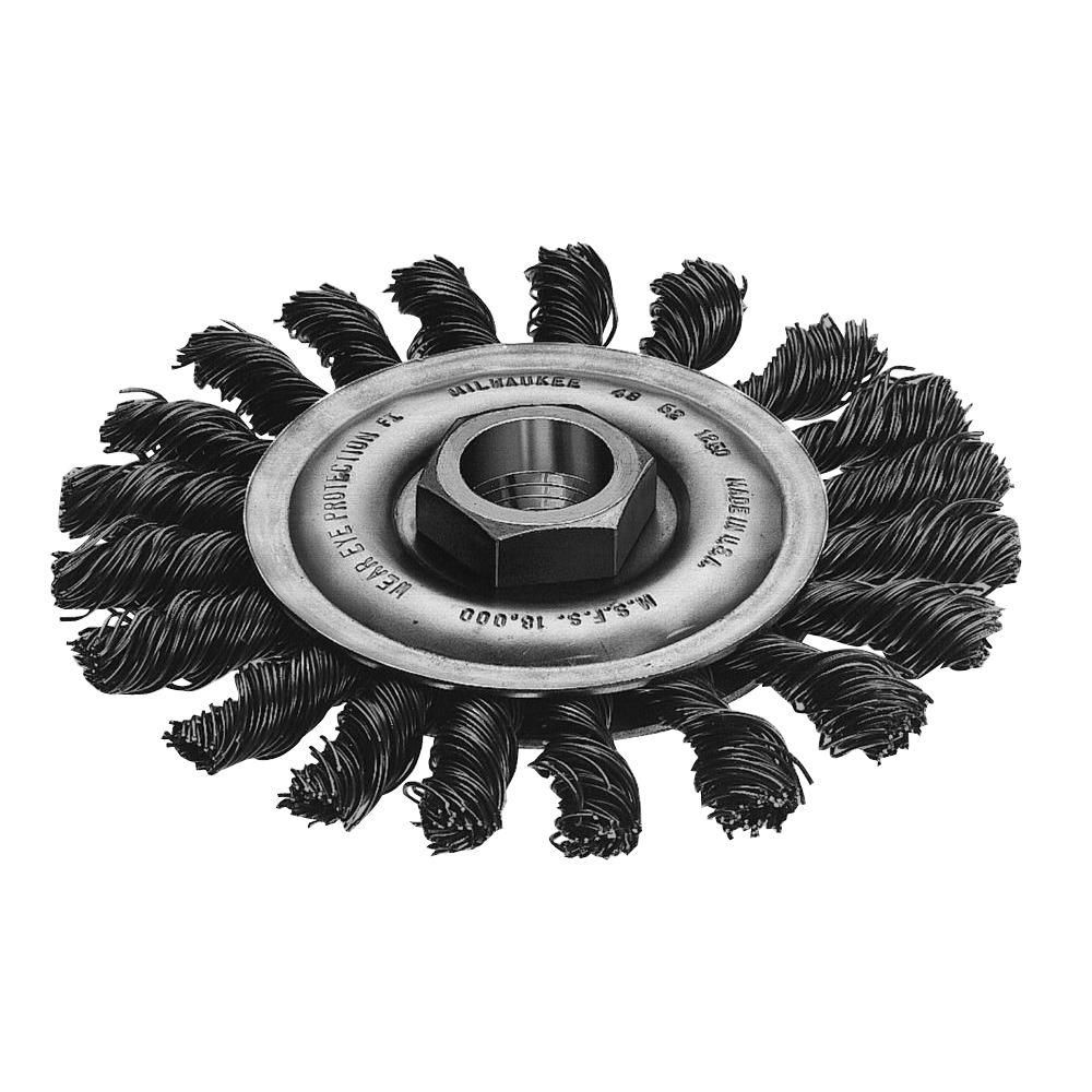 PFERD 4-Inch Cable Twist Knot Wheel Brush - Carbon Steel, 5/8-11 Thread