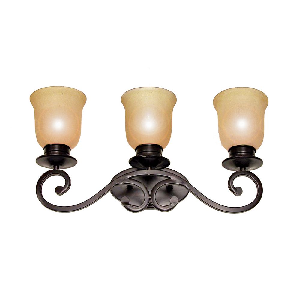 Illumine 3 Light Vanity Light with Streaked Amber Glass and an English