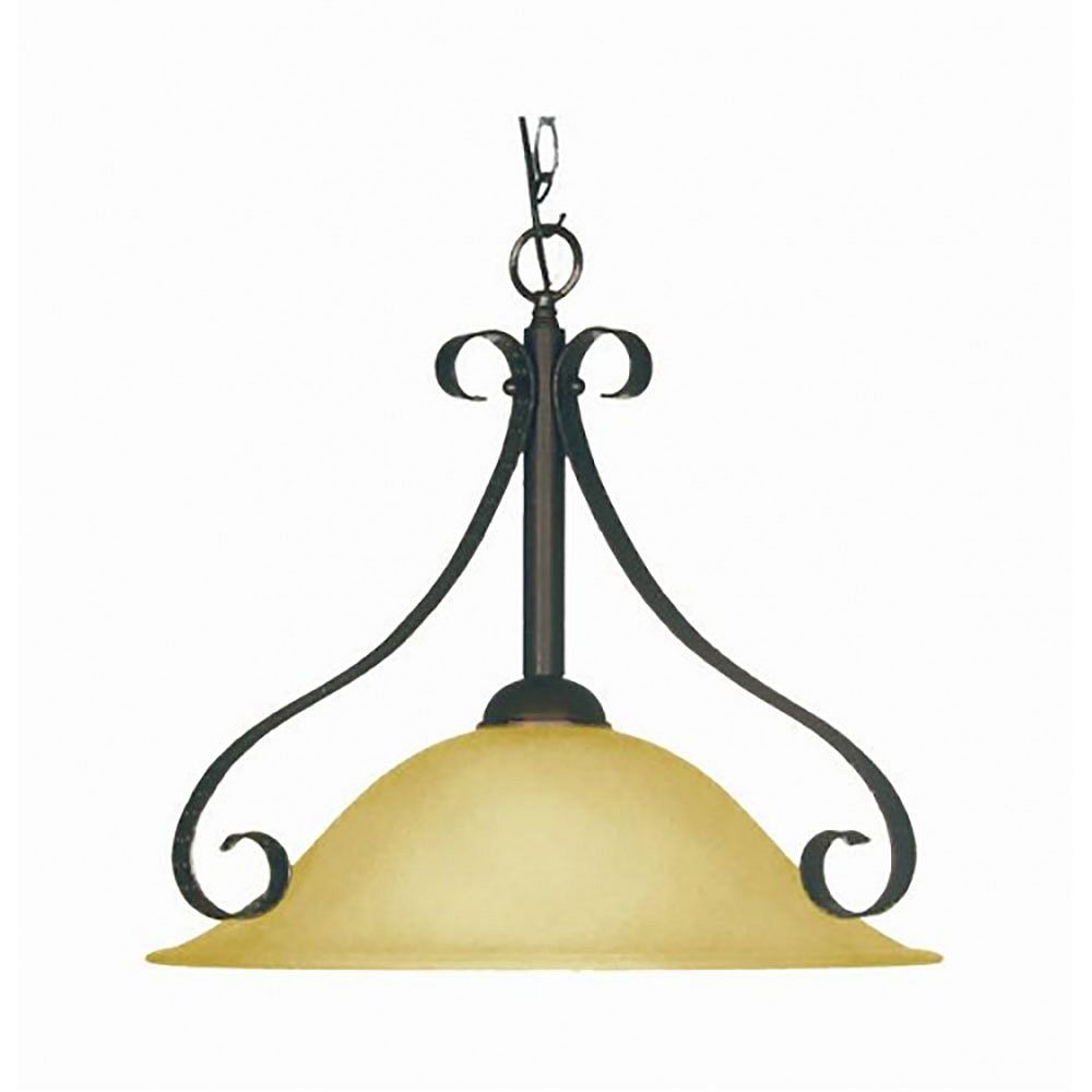 Illumine 1 Light Pendant with Streaked Amber Glass and an Old English