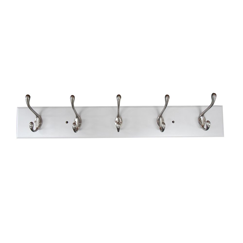 Hampton Bay 5-Hook Wall-Mounted Wood Coat Rack in White | The Home ...