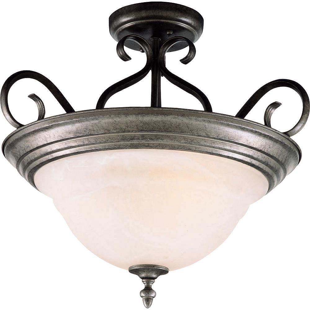 Illumine 3 Light Semi-Flush Mount Pewter Finish Marble Glass | The Home ...