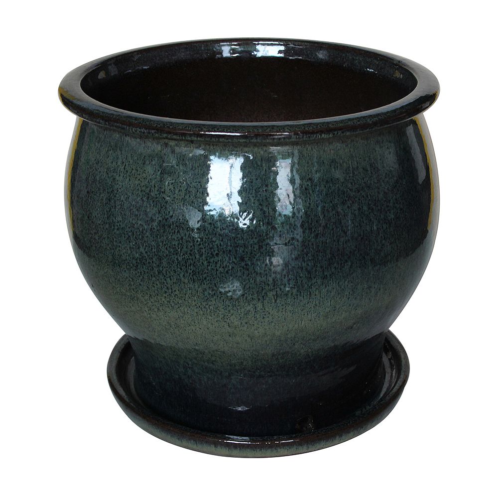 Trendspot 14 inch Shaped Ceramic Planter , Green The
