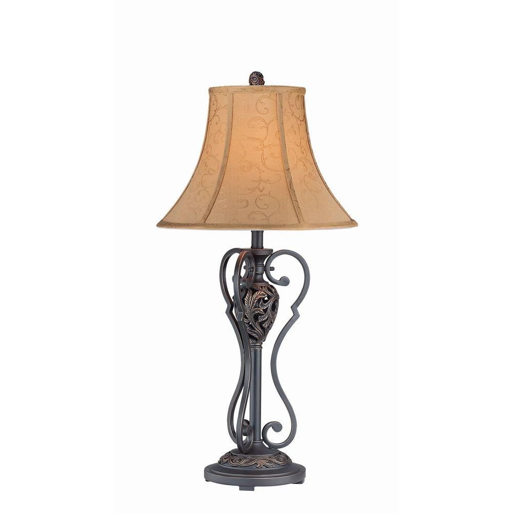Illumine 1 Table lumineuse Lampe Bronze Terminer Beige Jacquard Tissu