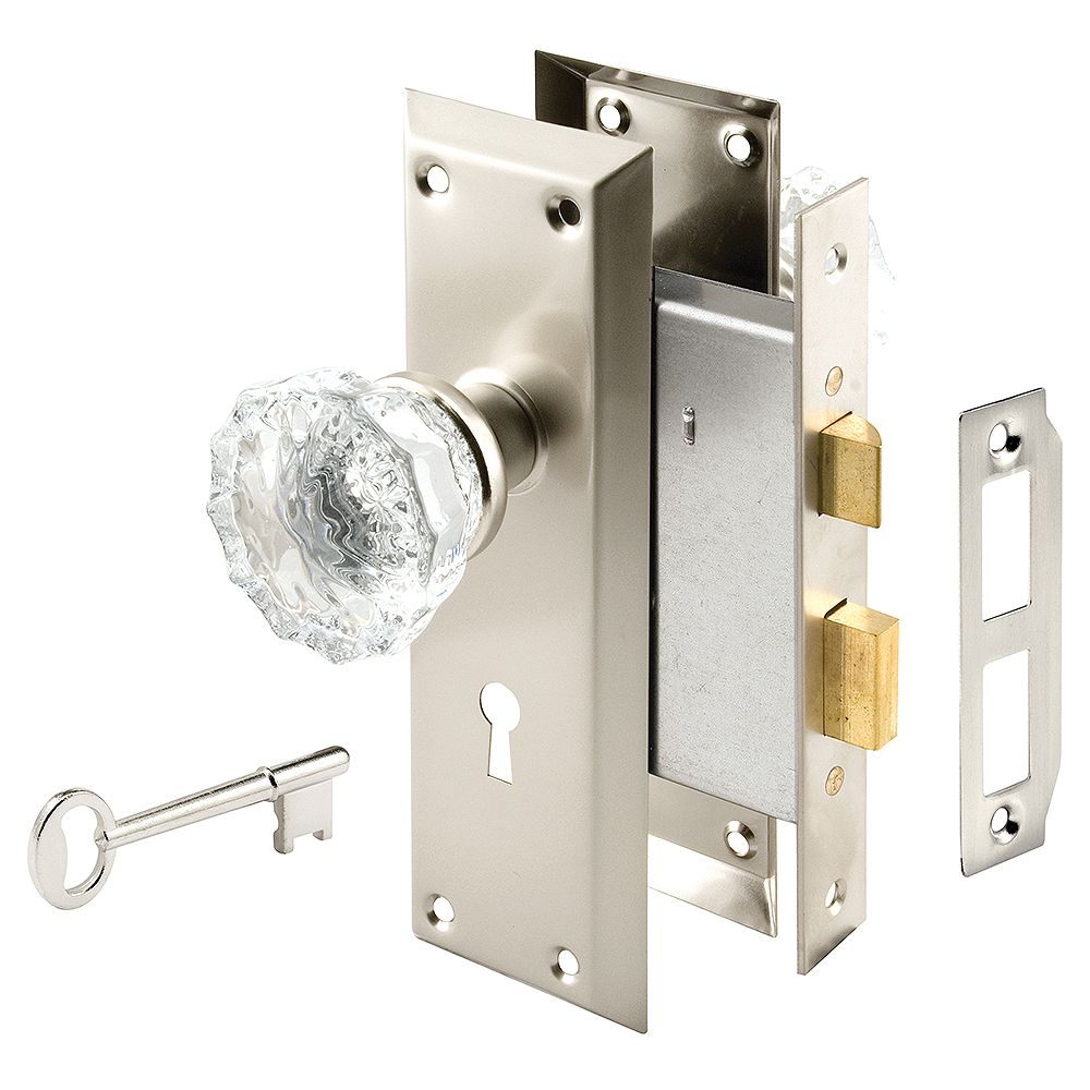 PrimeLine Steel, Satin Nickel with Glass Knob, Interior Door Lock