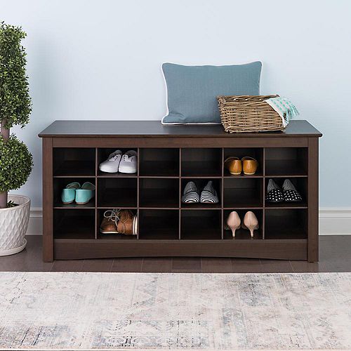 48-inch Shoe Storage Cubby Bench in Espresso