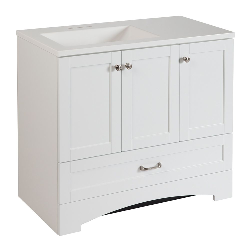 Glacier Bay Lancaster 36 Inch W X 19 Inch D Bathroom Vanity In White With Cultured Marble The Home Depot Canada