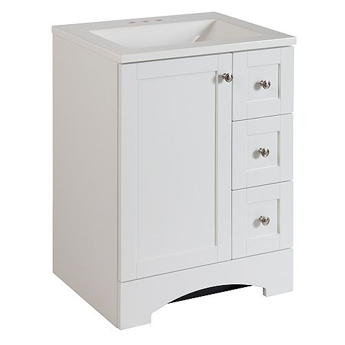 Glacier Bay Lancaster 24.25-inch W 33-inch H x 18.75-inch D Bathroom Vanity in White with Cultured Marble Countertop/Rectangular Sink