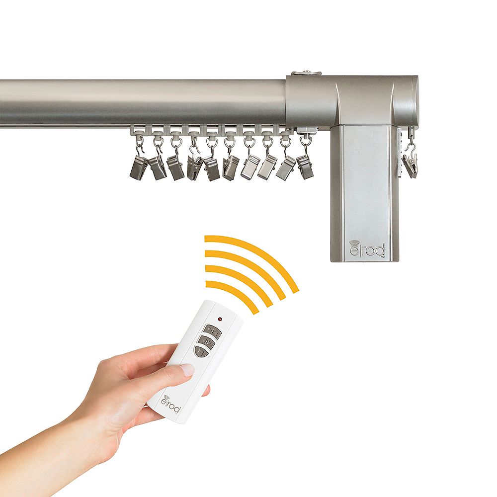 Erod Tringle à rideaux motorisée et télescopique à ouverture latérale avec fini nickel de