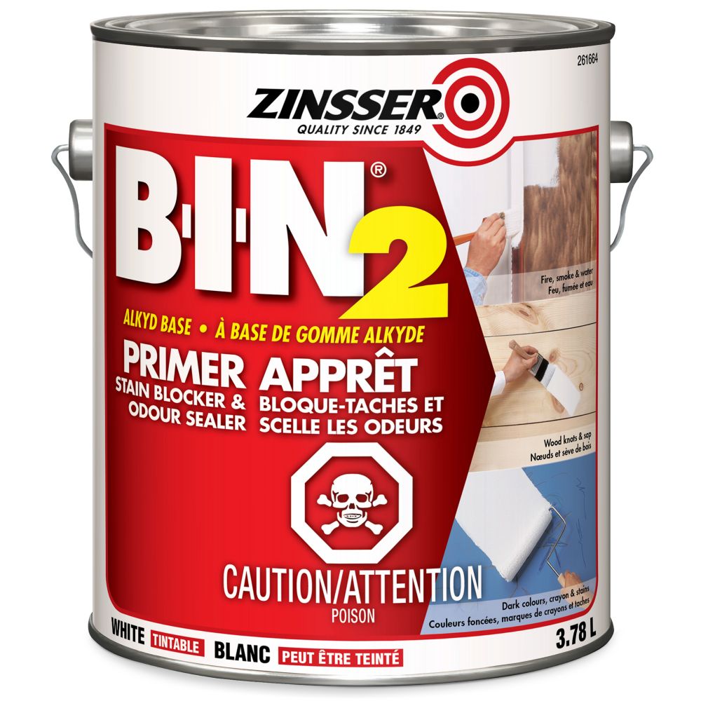 Zinsser BIN 2 Primer Stain Blocker & Odour Sealer In Tintable White, 3 ...